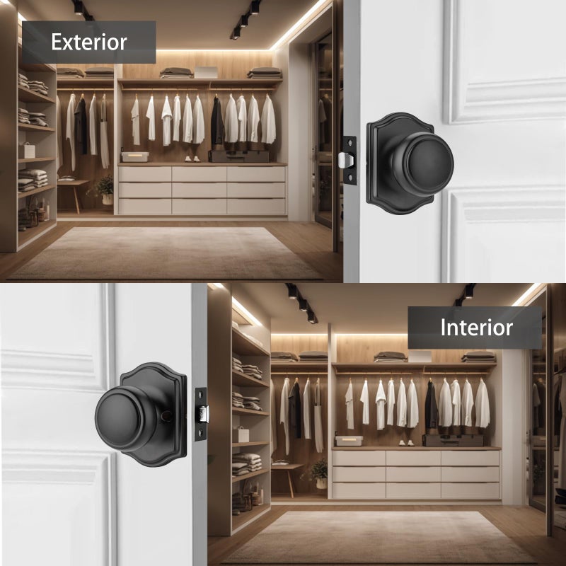NCSEN 2 Pack Matte Black Door Knobs with Camelot Trim,Interior Door Knob with Lock,Coastal Door knob for Hall & Closet - Image 2